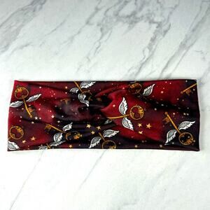 Gold Key Harry Potter Inspired Print Faux Knot/Turban Style Headband - Red/Gold